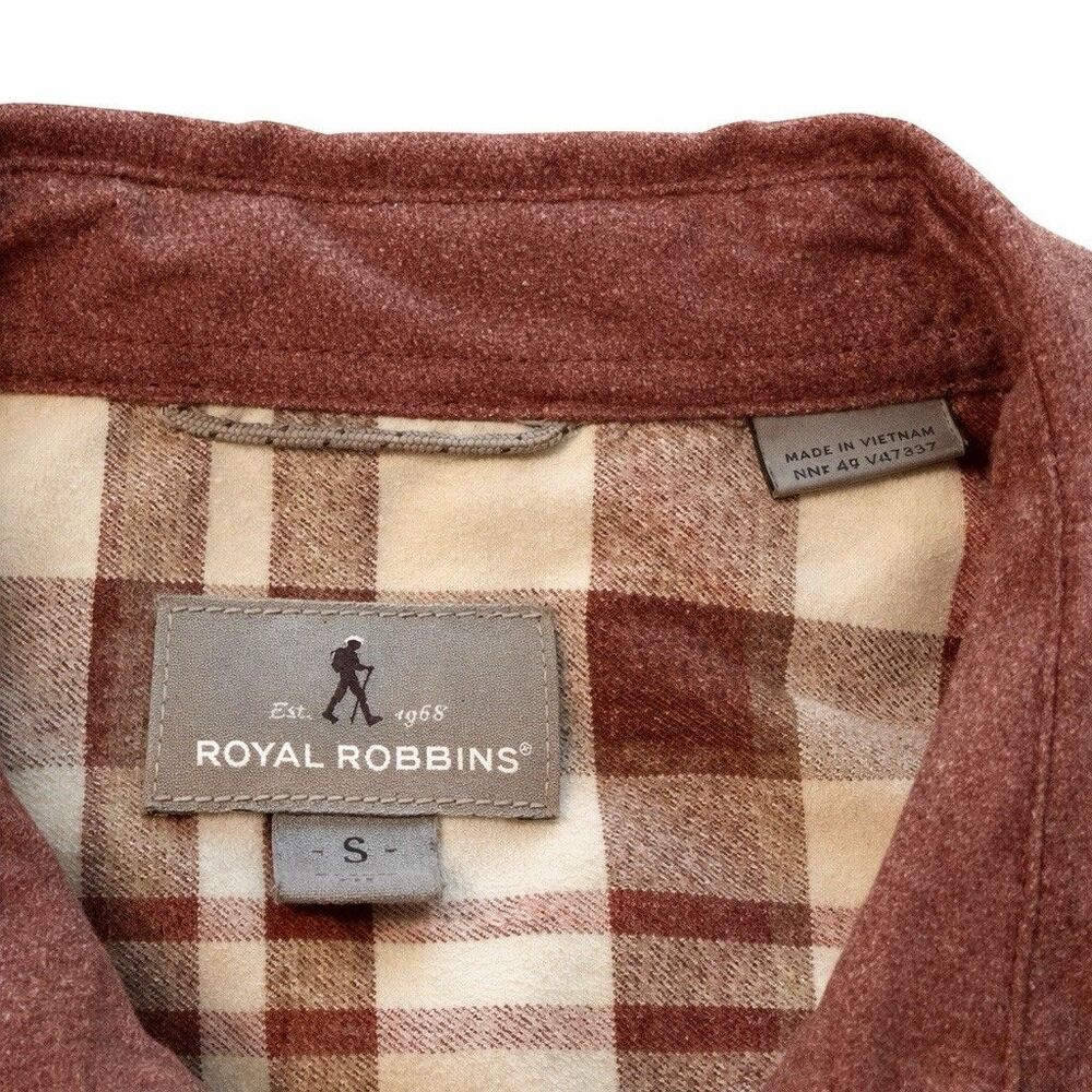 Royal Robbins Shirt Mens Small Brown Performance Flannel Plaid Trim Hiking - Picture 5 of 9